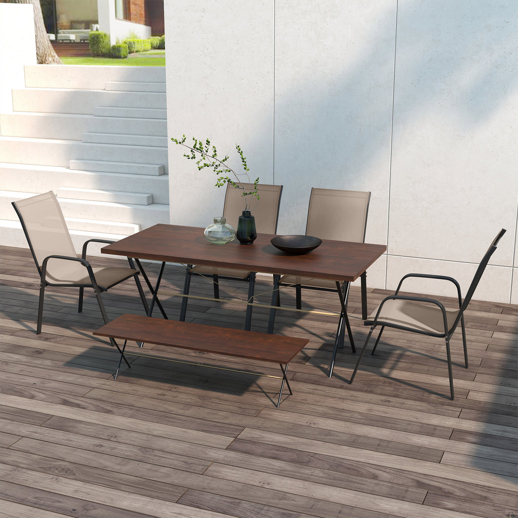 Set of 4 Outdoor Dining Chairs, Heavy Duty Stackable Patio Dining Set with Armrests for Balcony Garden, Grey