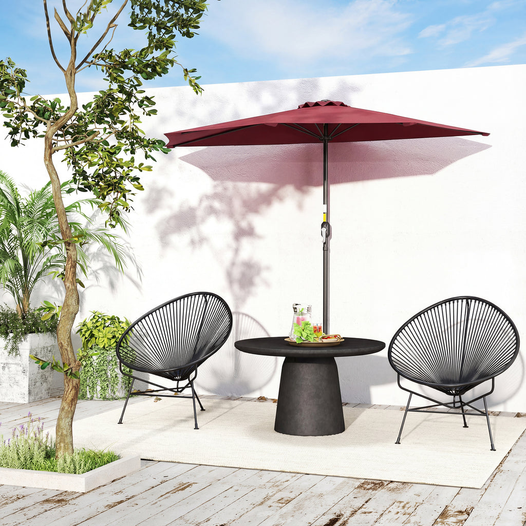 9ft Half Round Umbrella Outdoor Patio Garden Balcony Parasol Window Sun Shade w/ 5 Ribs Wine Red