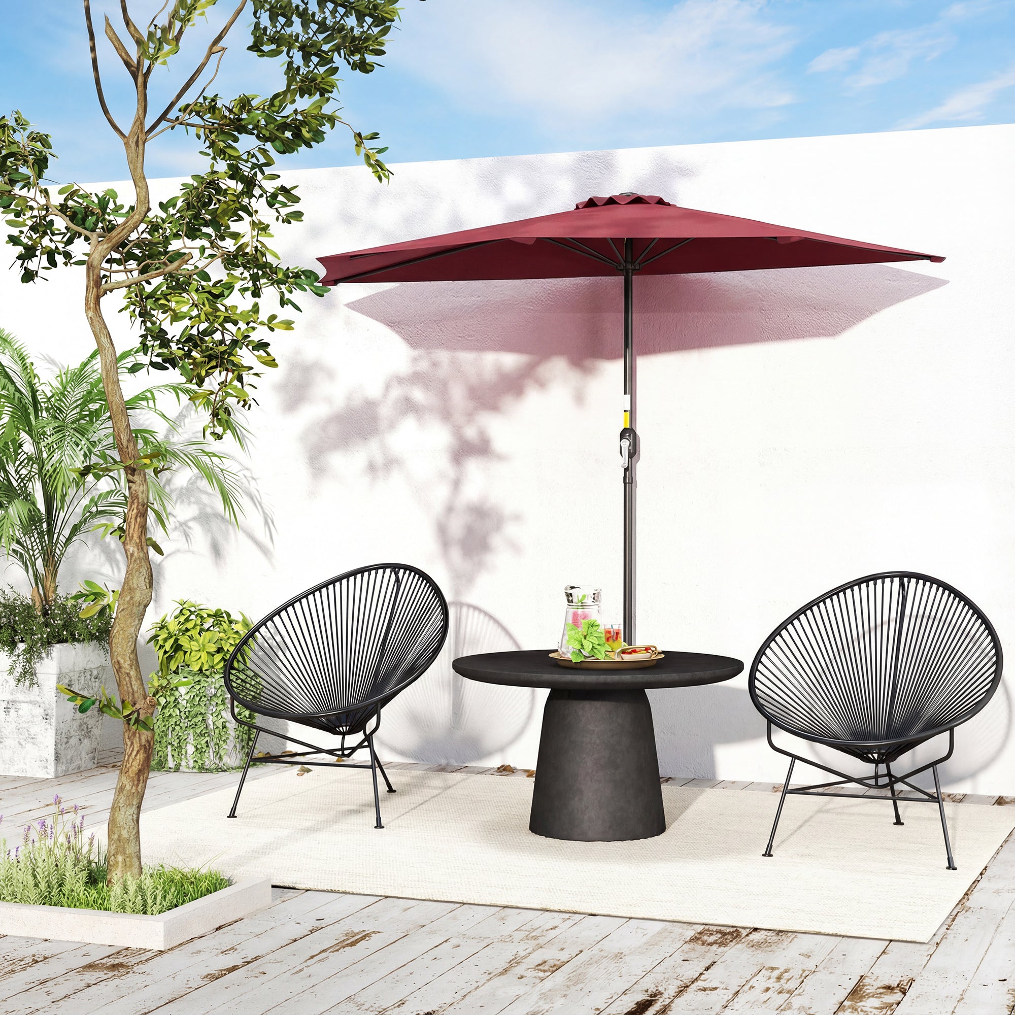 9ft Half Round Umbrella Outdoor Patio Garden Balcony Parasol Window Sun Shade w/ 5 Ribs Wine Red