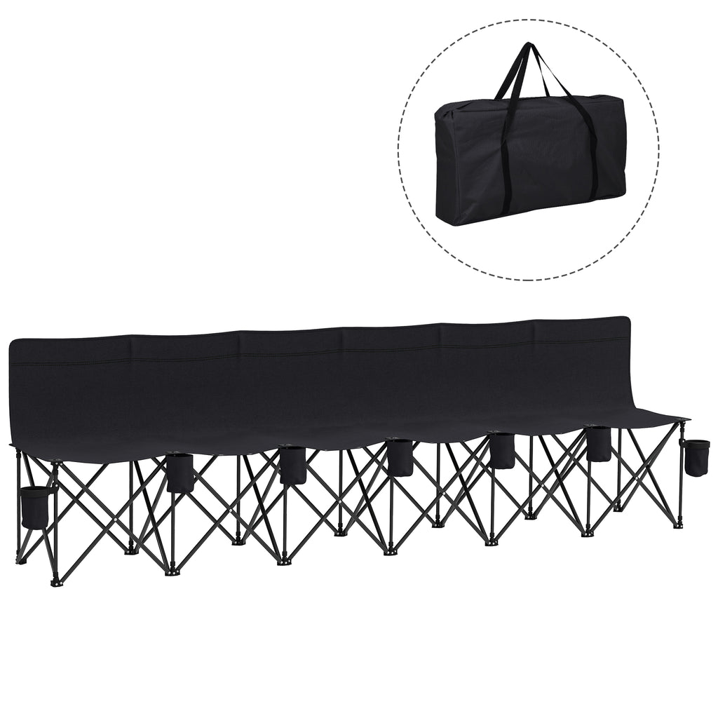 6 Seat Folding Camping Chair with Cup Holder and Carrying Case for Camping, Picnic, Sport Events, Black