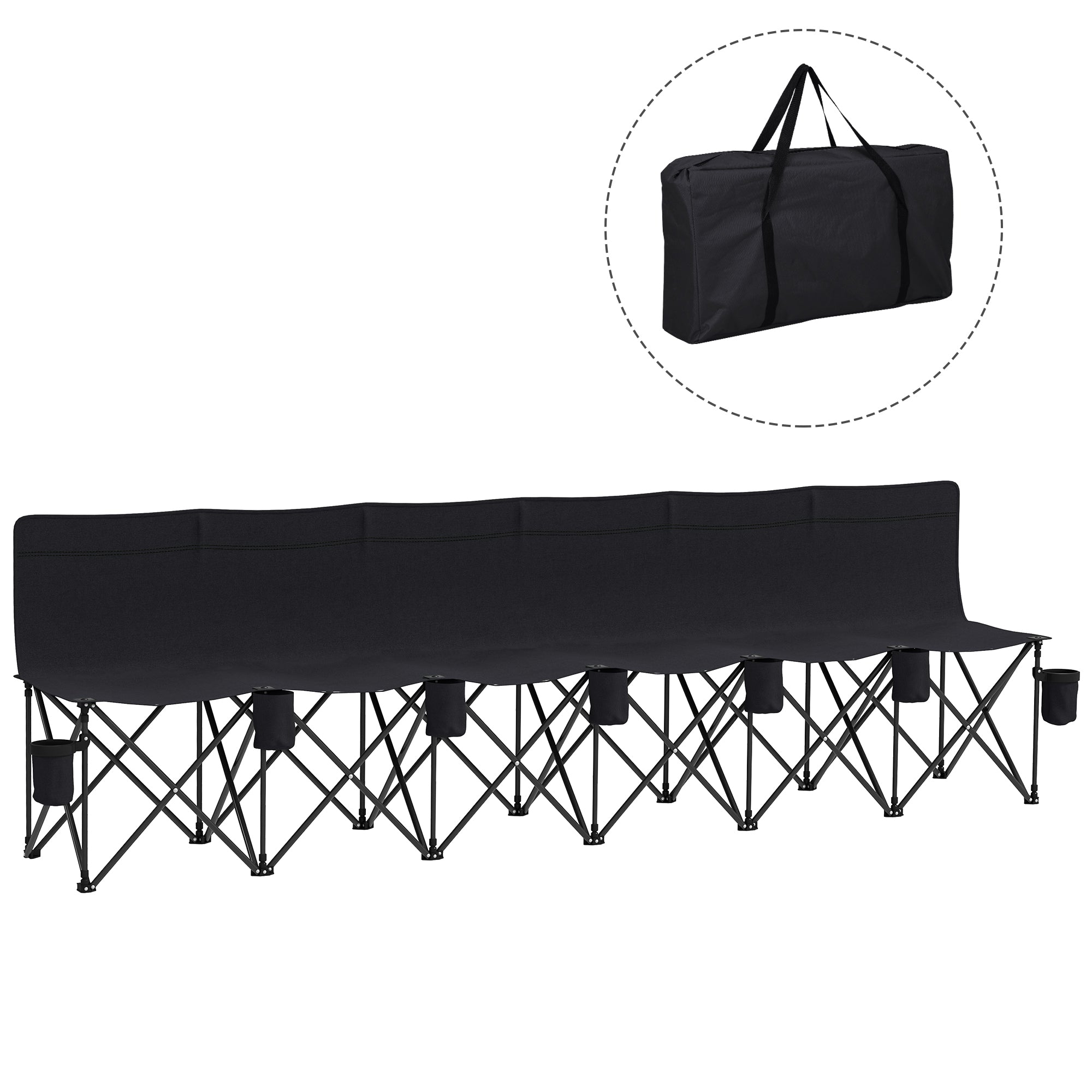 6 Seat Folding Camping Chair with Cup Holder and Carrying Case for Camping, Picnic, Sport Events, Black