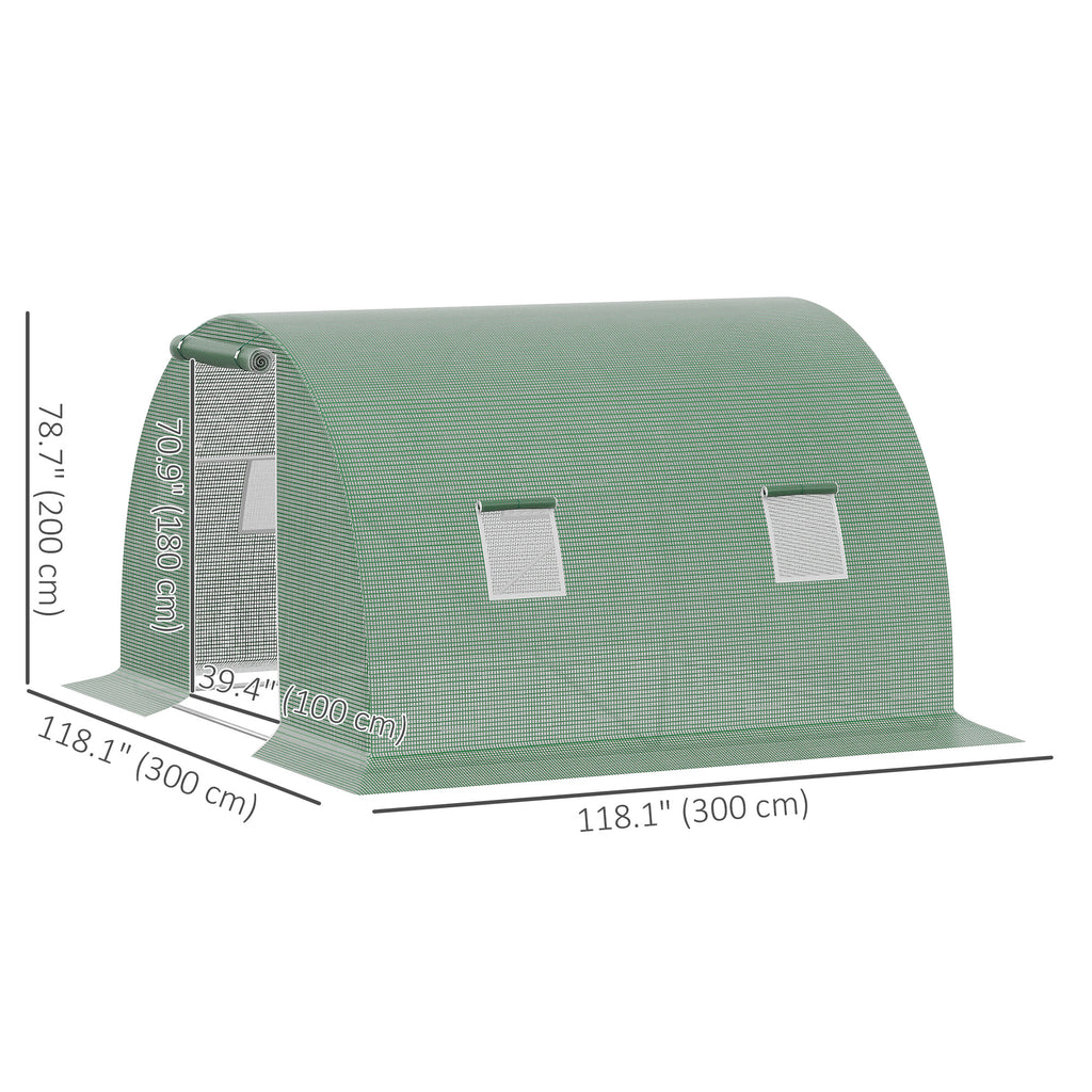 Walk-In Tunnel Greenhouse, Plant Hot House with 4 Windows and Zipper Door, 10' x 10' x 7' , Green