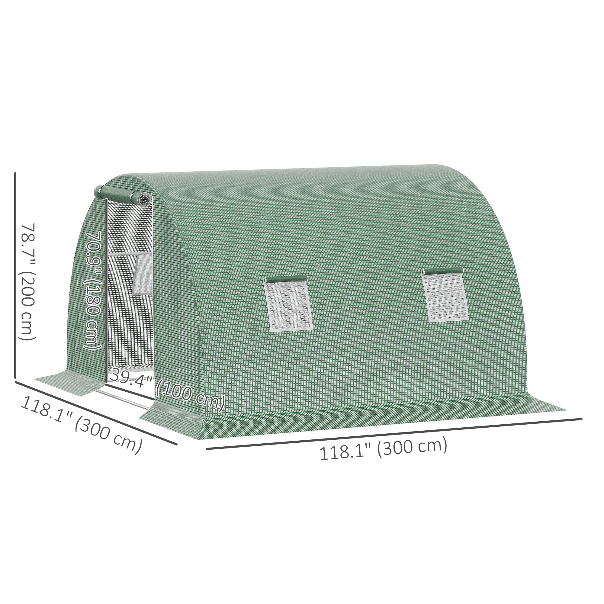 Walk-In Tunnel Greenhouse, Plant Hot House with 4 Windows and Zipper Door, 10' x 10' x 7' , Green
