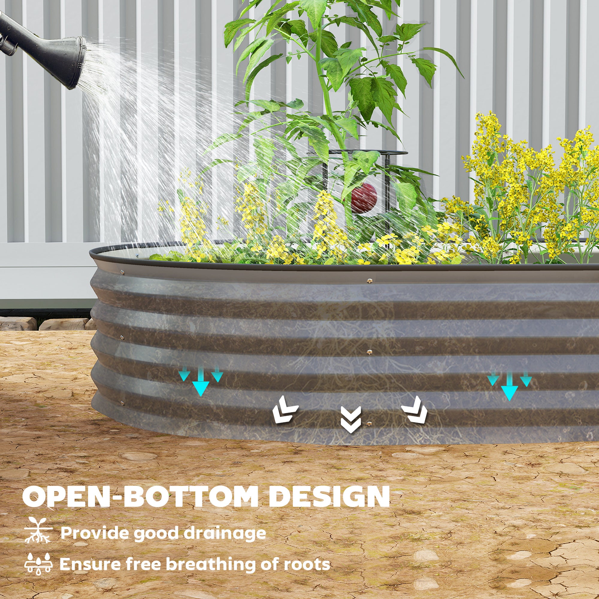 5' x 3' x 1' Large Outdoor Planter Box, Galvanized Raised Garden Bed with Metal Plant Stake, Dark Grey