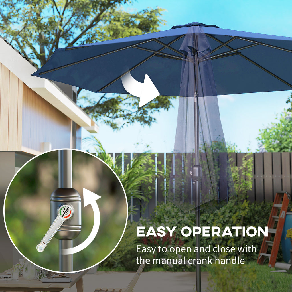 10' x 8' Round Market Umbrella, Patio Umbrella with Crank Handle and Tilt, Outdoor Parasol for Garden, Blue