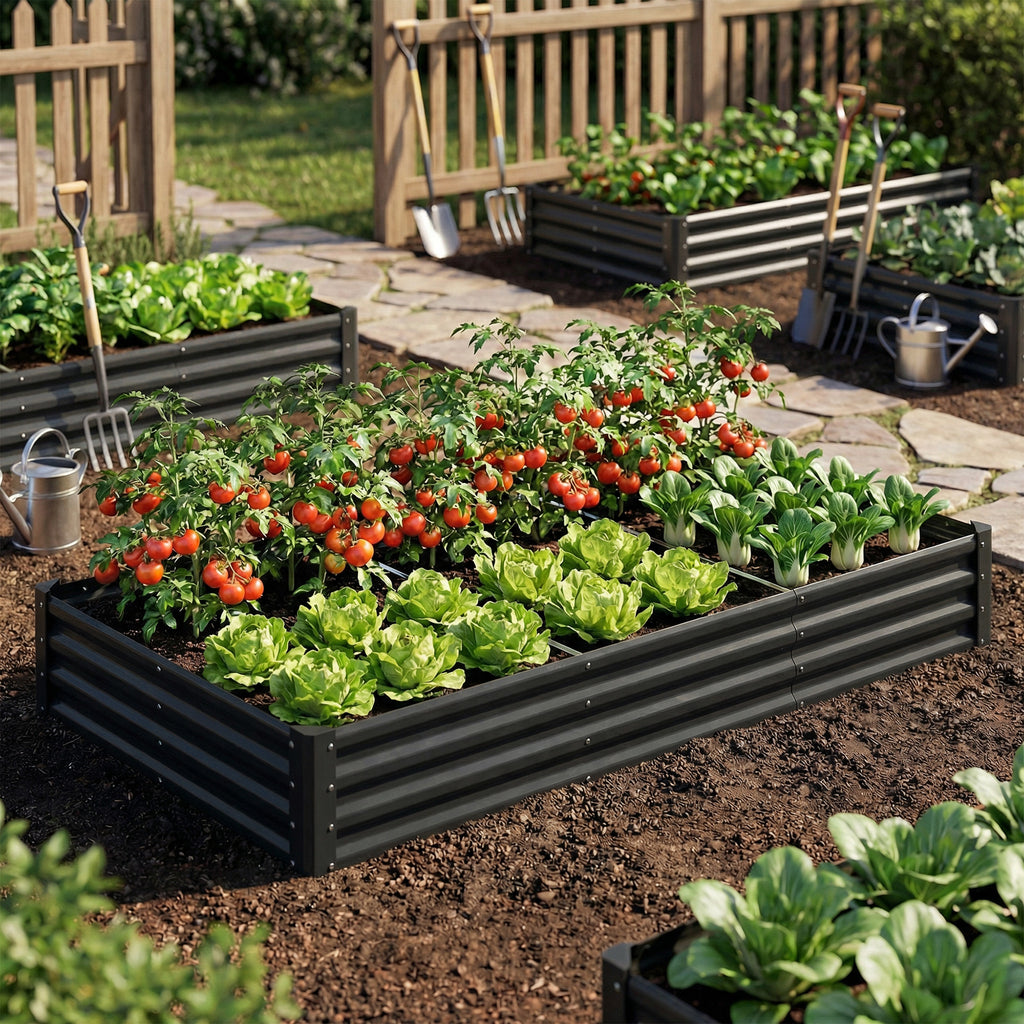 8 x 4 x 1ft Galvanized Raised Garden Bed, Reinforced Outdoor Planter Box with Open Bottom, Black