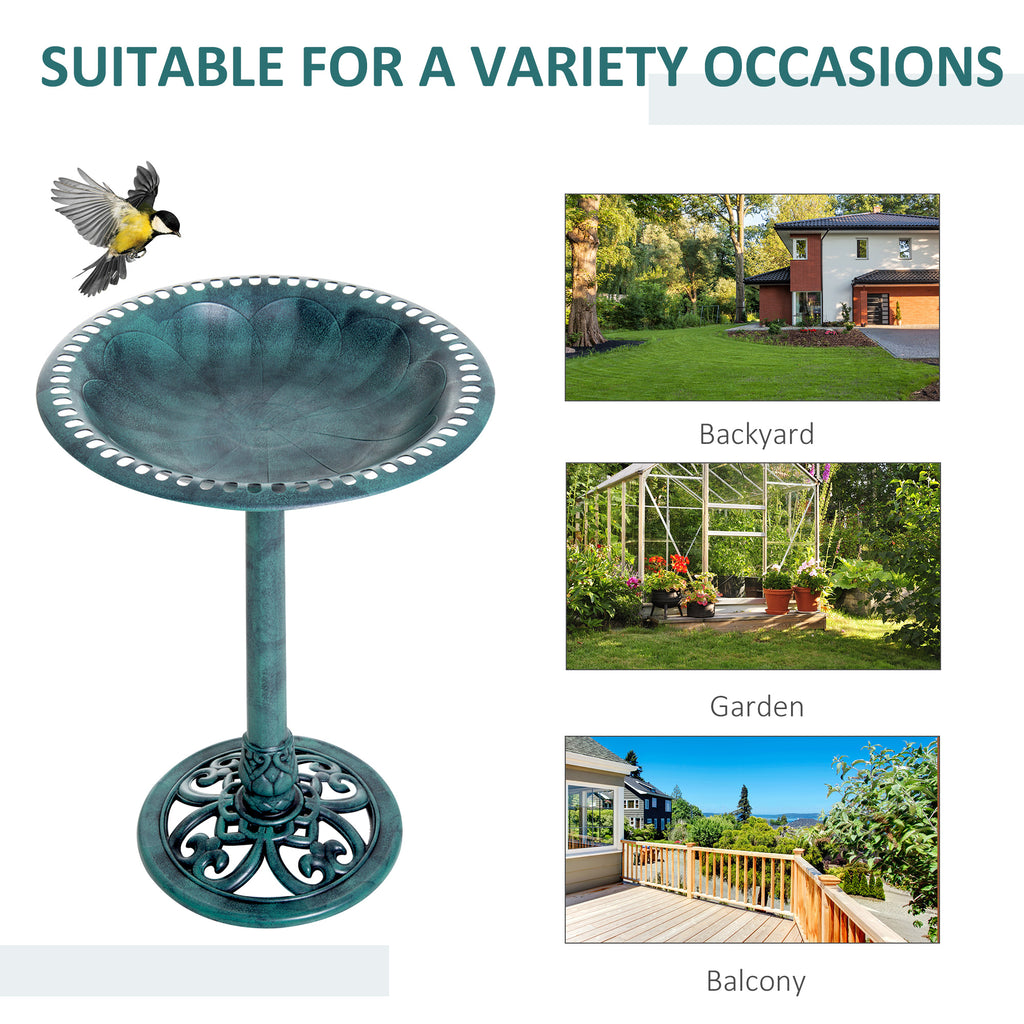 27'' Bird Bath Outdoor Resin Decor with Fleur De Lis Pattern, Time-Worn Finish