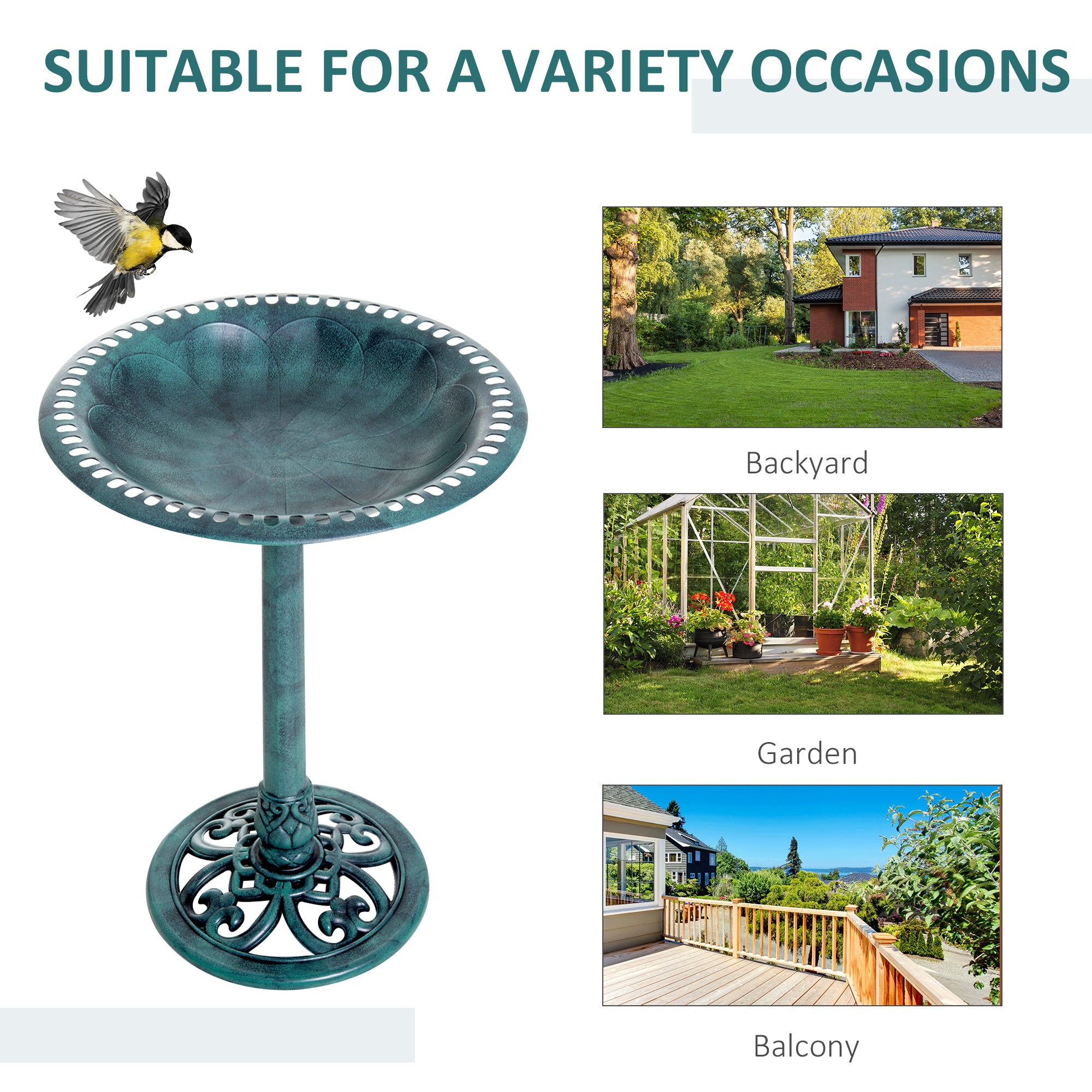 27'' Bird Bath Outdoor Resin Decor with Fleur De Lis Pattern, Time-Worn Finish