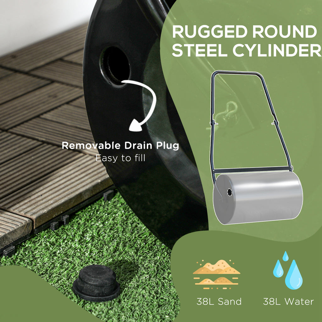 20" Push/Tow Behind Lawn Roller, Heavy Duty Sod Drum Roller Filled with 11 Gal Water/Sand, Grass Flattener for Yard, Patio, Park, Black