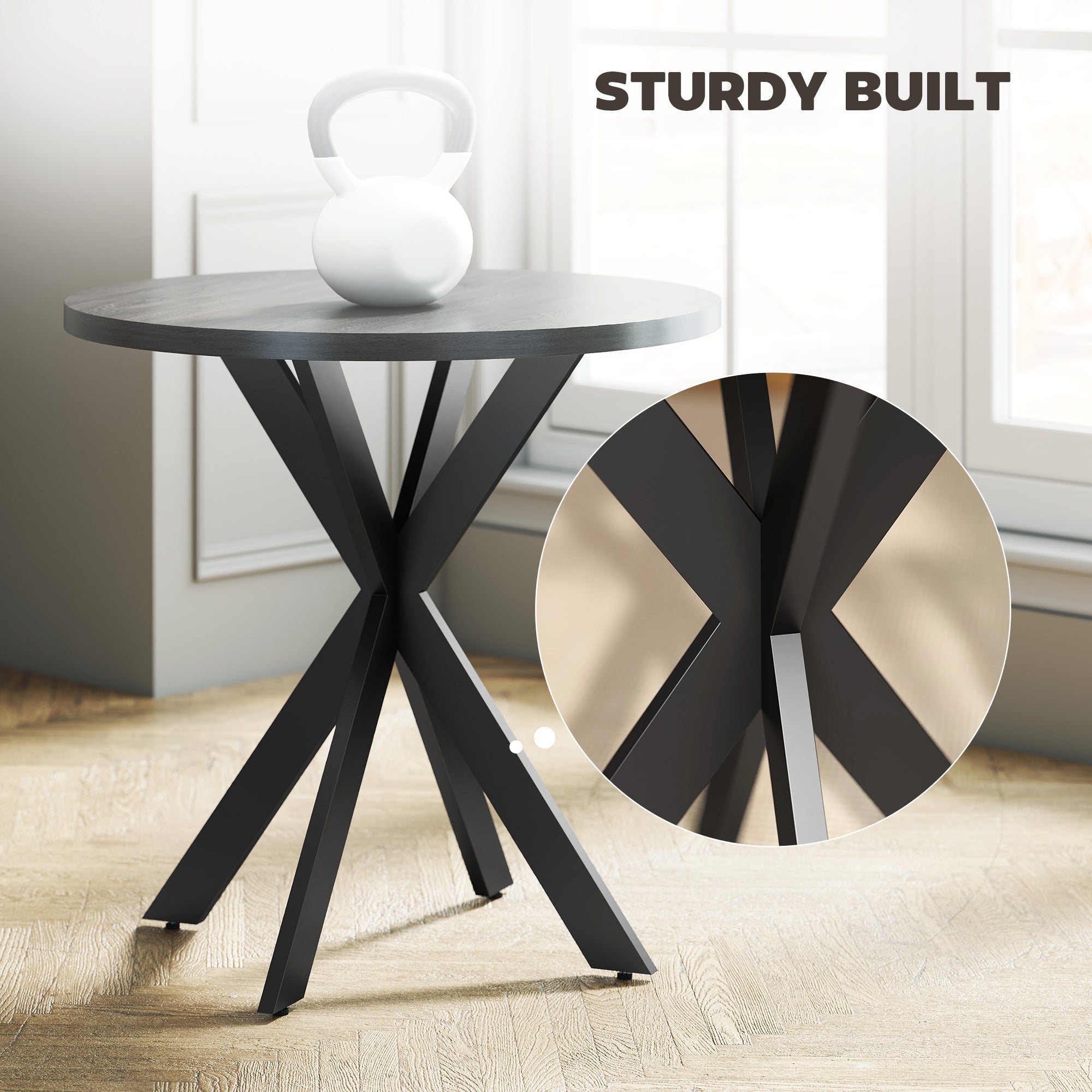 29" Dining Table, Contemporary Round Kitchen Table with Steel Legs, Black