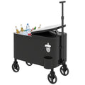 60-Qt Outdoor Patio Cooler Cart, Rolling Ice Chest with Adjustable Handle, Wheels, Bottle Opener, Drainage, Black