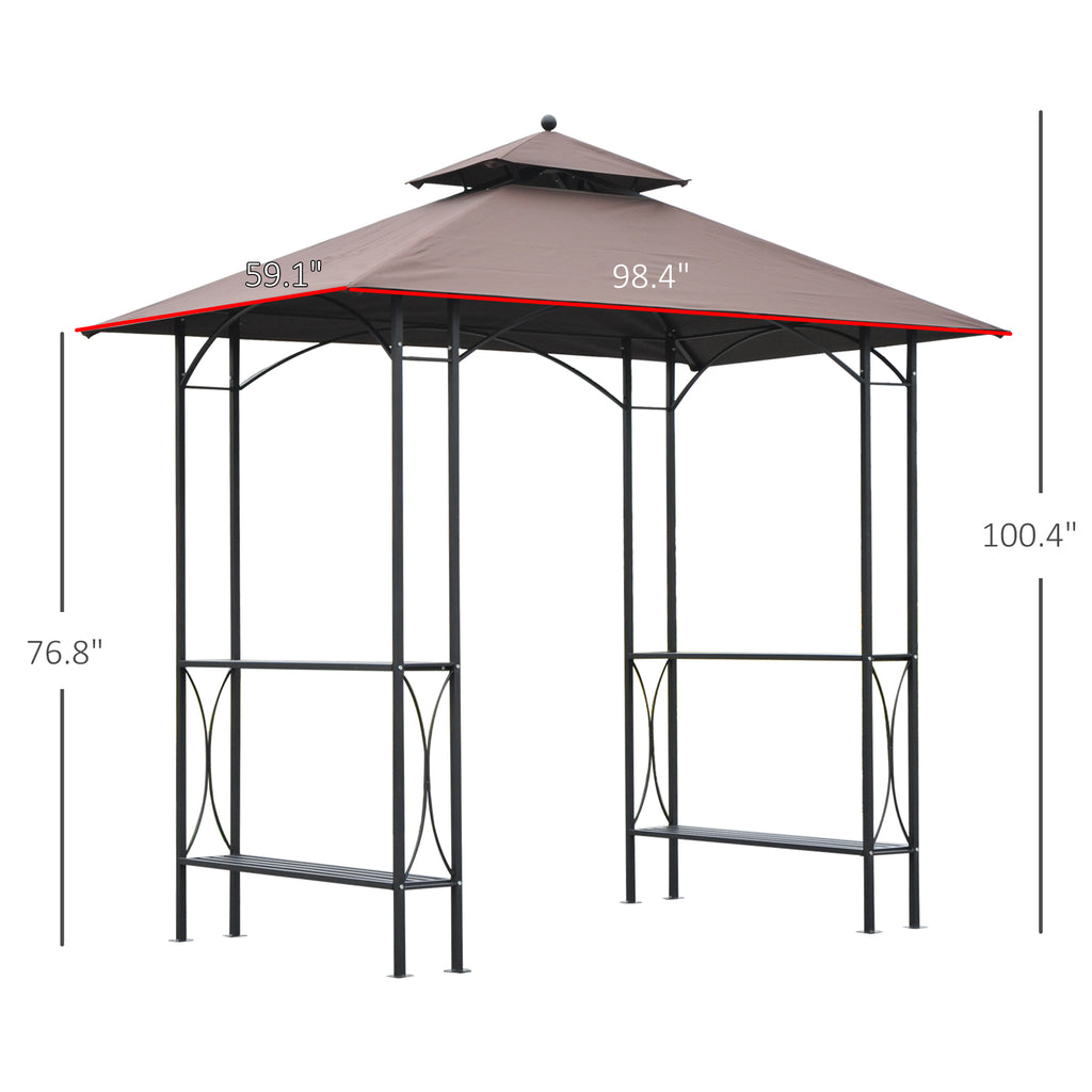 8' x 5' Grill Gazebo Double Tiered Tent Pavilion Grill Canopy Garden Sun Shade with 2-Tires Shelf