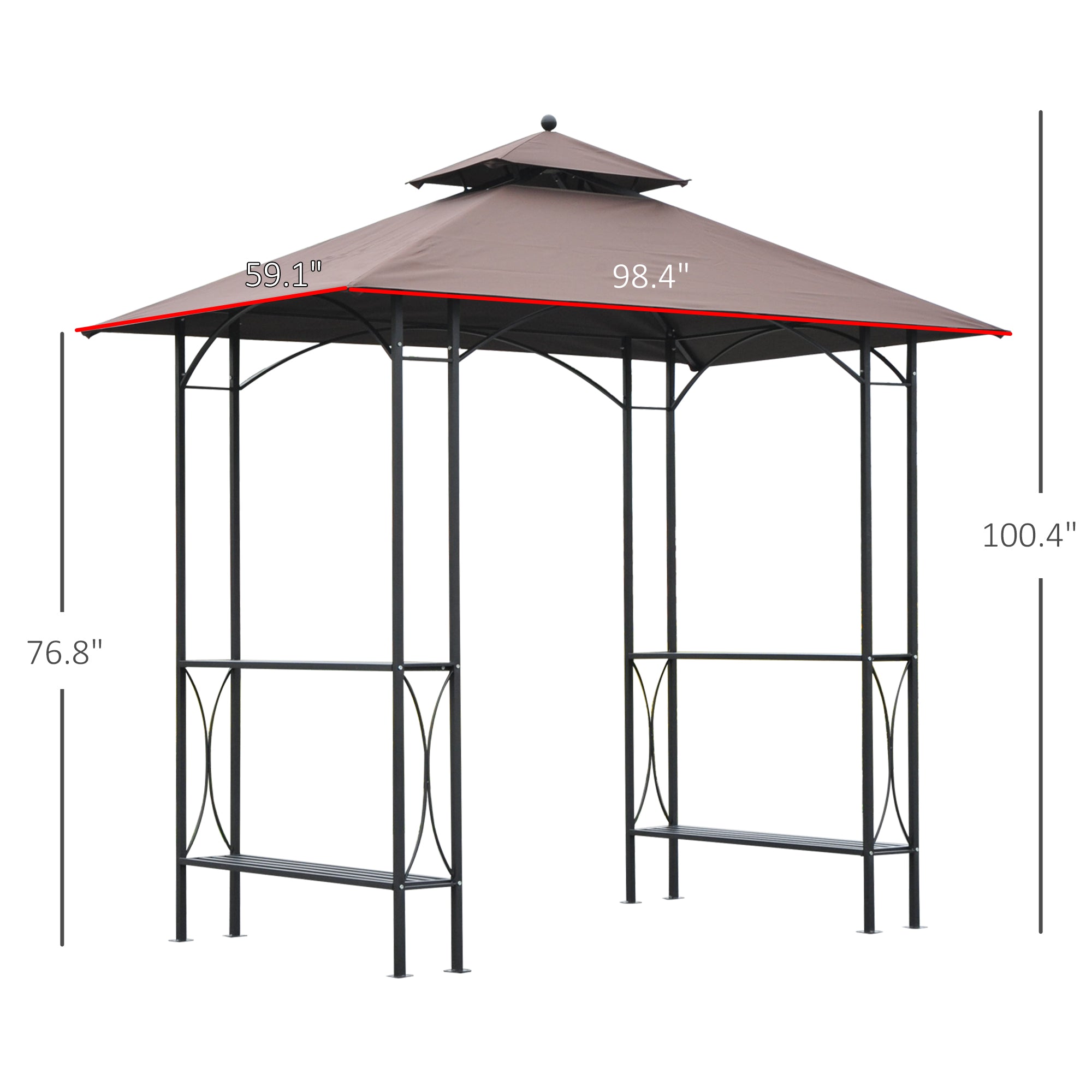 8' x 5' Grill Gazebo Double Tiered Tent Pavilion Grill Canopy Garden Sun Shade with 2-Tires Shelf