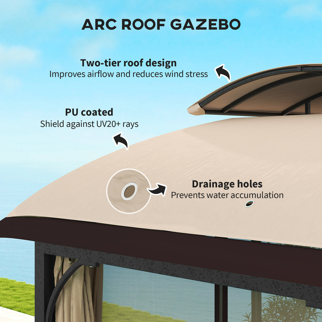 11'Â xÂ 13' Patio Gazebo, Double Roof Outdoor Gazebo Canopy with Netting & Curtains, Galvanized Metal Frame, Khaki