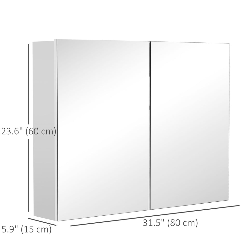 Bathroom Mirror Cabinet, Wall-Mounted Storage Organizer with Double Doors, Adjustable Shelf, White