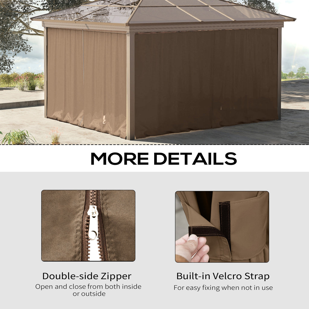 Gazebo Curtains, 10' x 10' Universal Replacement Privacy Curtain, 4-Panels Sidewall with Hooks/C-Rings, Brown