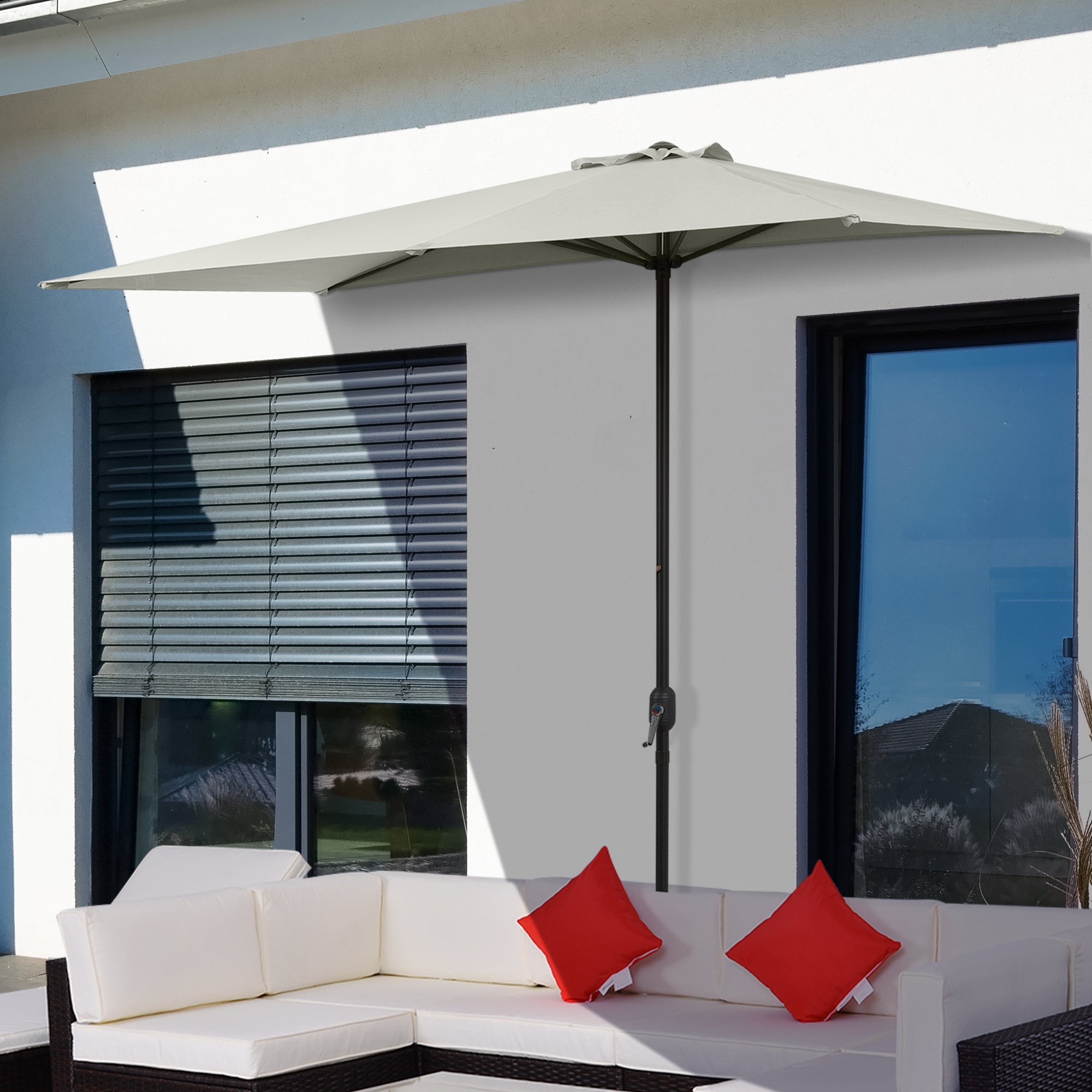 8ft Half Umbrella Outdoor Balcony Parasol Patio Garden Outdoor Window Sun Shade w/ 5 Ribs Beige