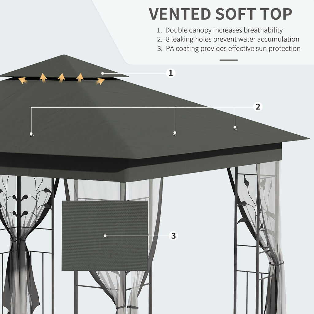 10'x10' Soft-top Steel Patio Gazebo Outdoor Sun Shelter with 2-Tier Polyester Roof, Curtain Sidewalls, Grey