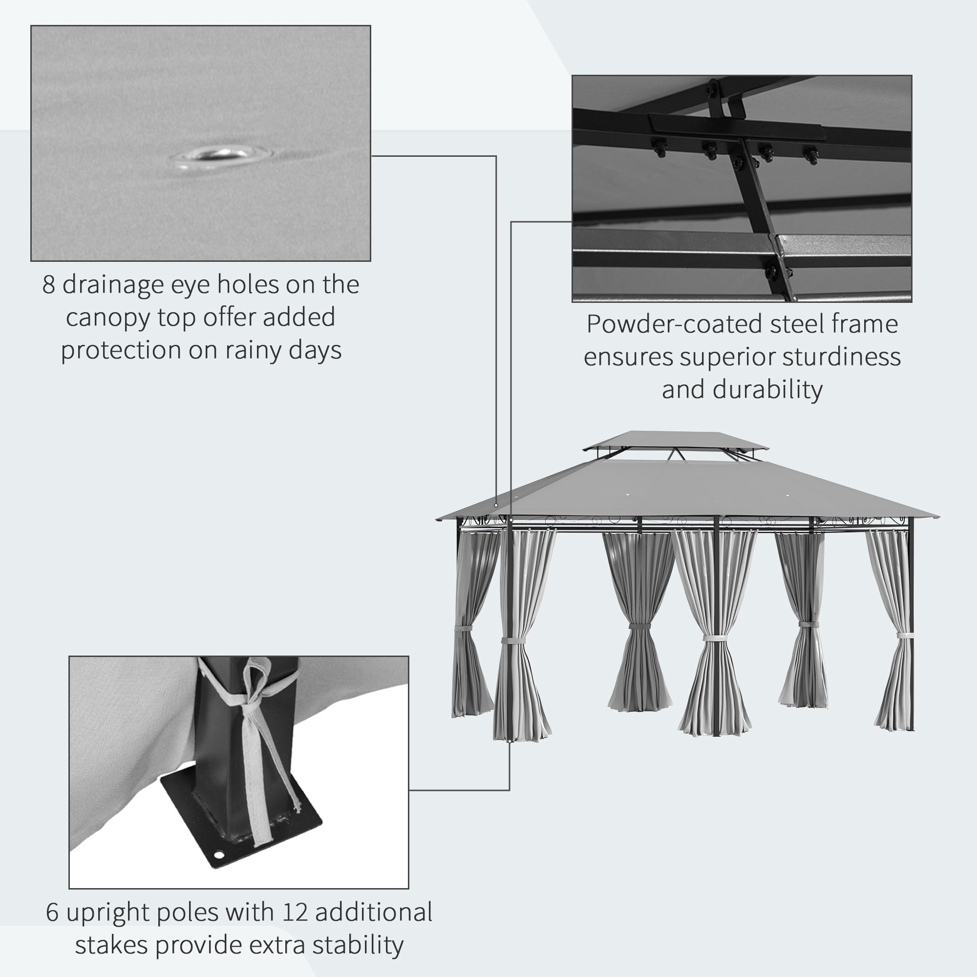 10' x 13' Patio Gazebo, 2-Tiers Outdoor Canopy Sunshade Shelter with Curtains, Dark Grey