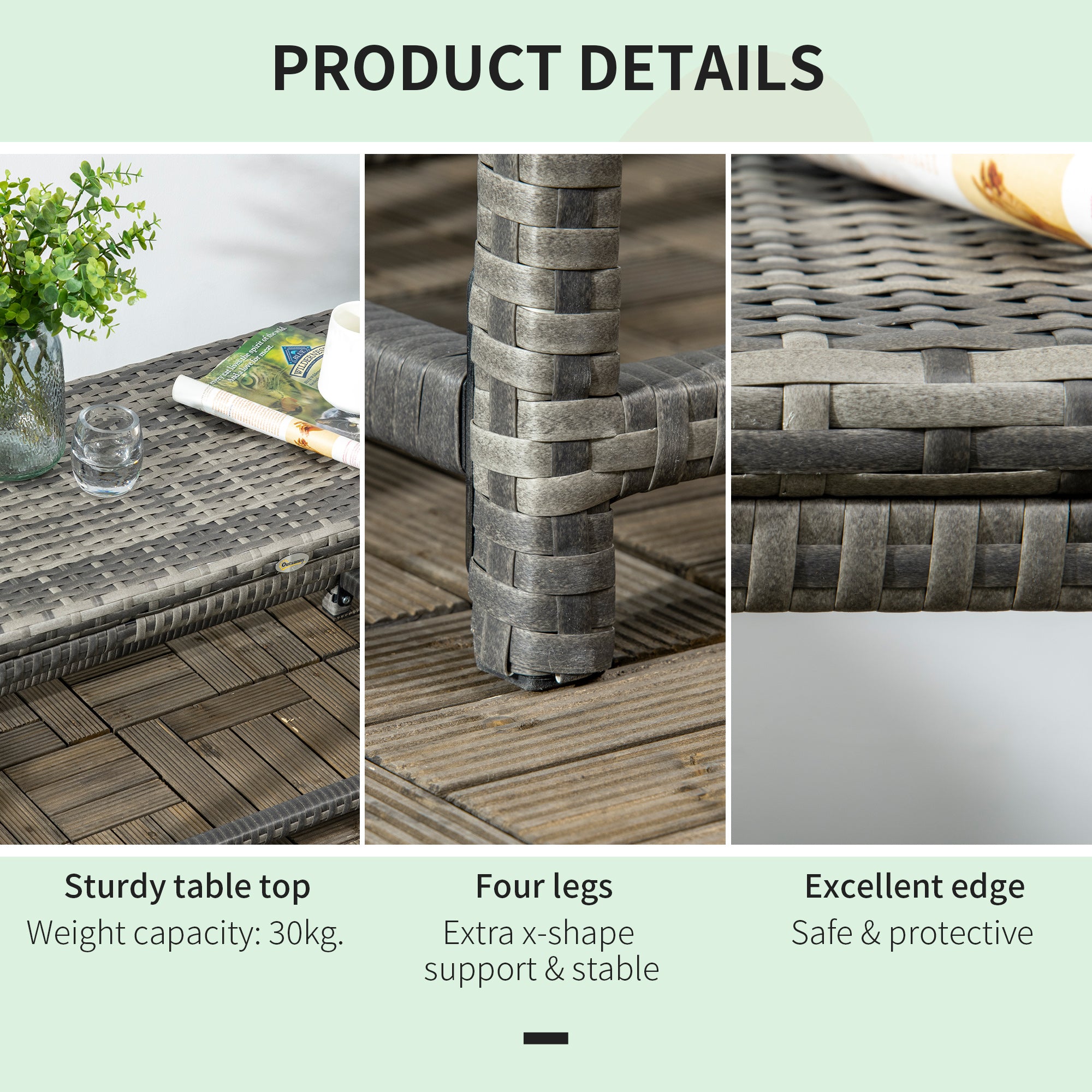 Patio Rattan End Table, Outdoor Side Table with Full Woven Table Top for Garden, Balcony, Mixed Grey