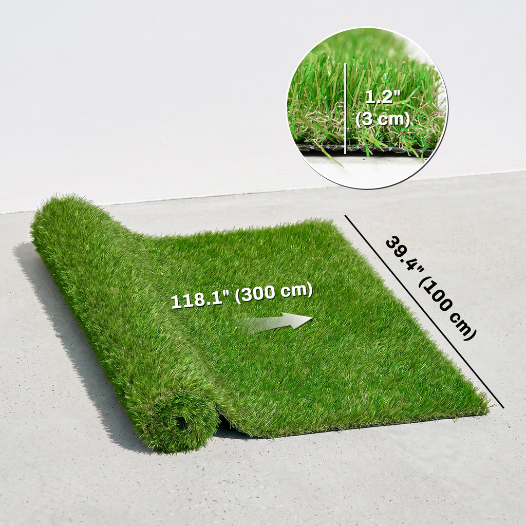 Artificial Grass 10' x 3' (30 Square Feet), Fake Grass Turf with UV Protection, Drain Holes for Rain, Green