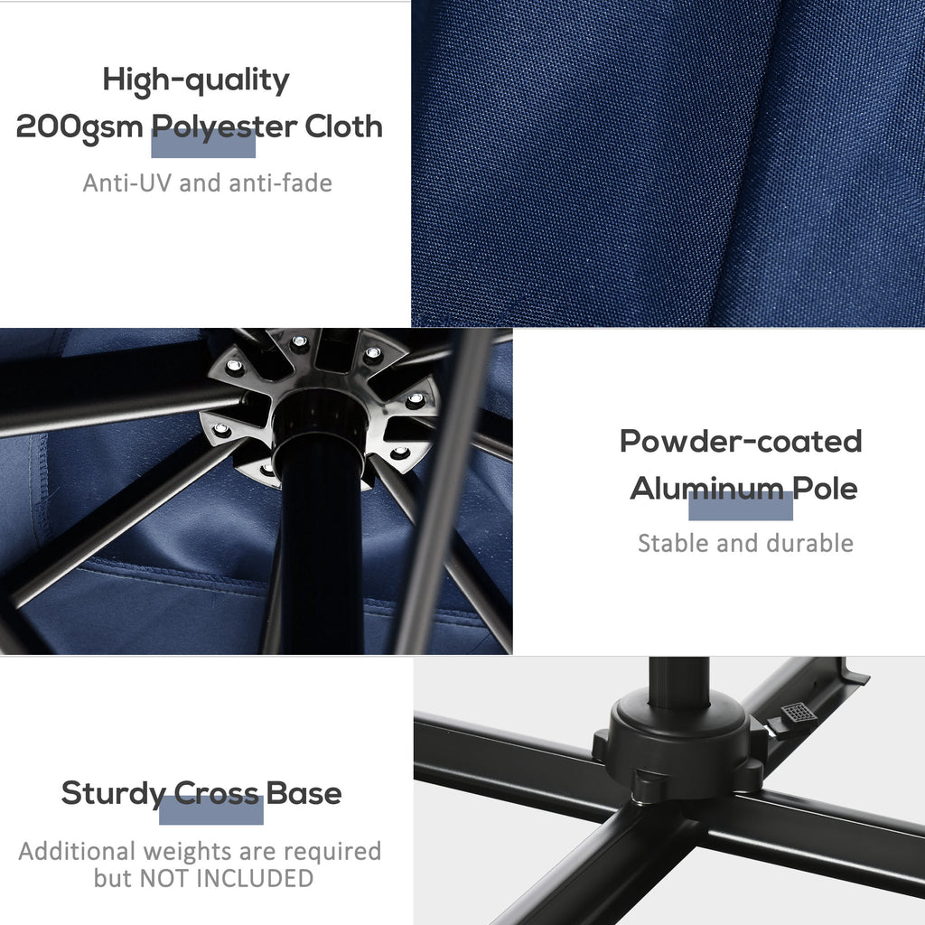 8' x 8' Square Patio Hanging Offset Umbrella with 360Â° Rotation, Aluminum Outdoor Cantilever Parasol with Crank & Tilt, Sun Canopy Shelter with Cross Base, Dark Blue