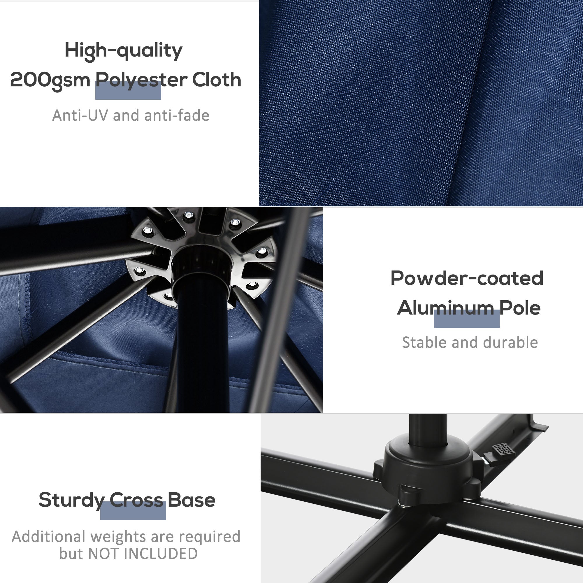 8' x 8' Square Patio Hanging Offset Umbrella with 360Â° Rotation, Aluminum Outdoor Cantilever Parasol with Crank & Tilt, Sun Canopy Shelter with Cross Base, Dark Blue