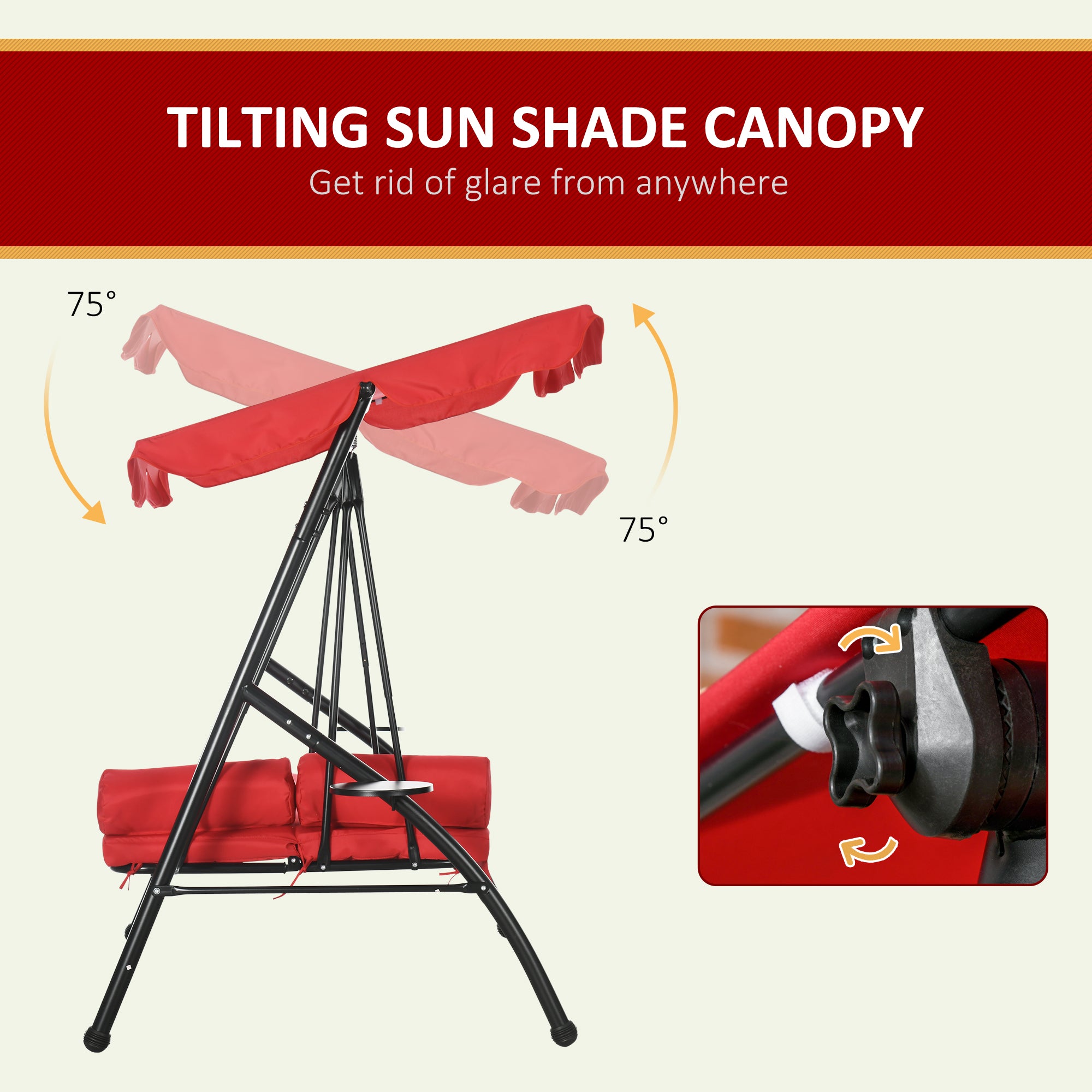 3-Seat Outdoor Patio Swing Chair, 2-in-1 Convertible Flat Bed, Canopy Swing Glider w/ Adjustable Shade, Removable Cushion and Pillows for Porch, Garden, Poolside