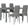 5-Piece Rectangular Glass Kitchen Table and Chairs with Metal Frame and Faux Leather Upholstery for Dining Room, Grey