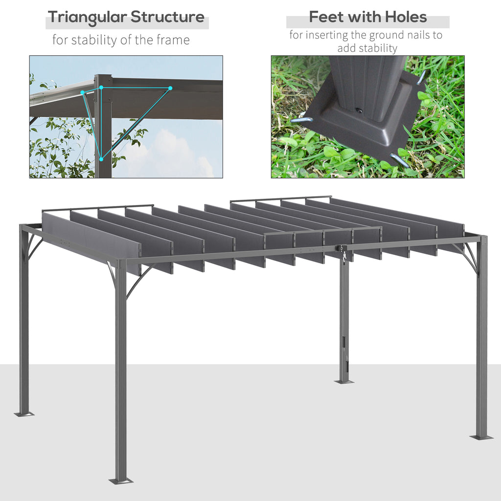12.8' x 9.7' Outdoor Pergola with Retractable Roof, Aluminium Louvered Pergola Canopy Gazebo for Lawn Garden Patio, Grey