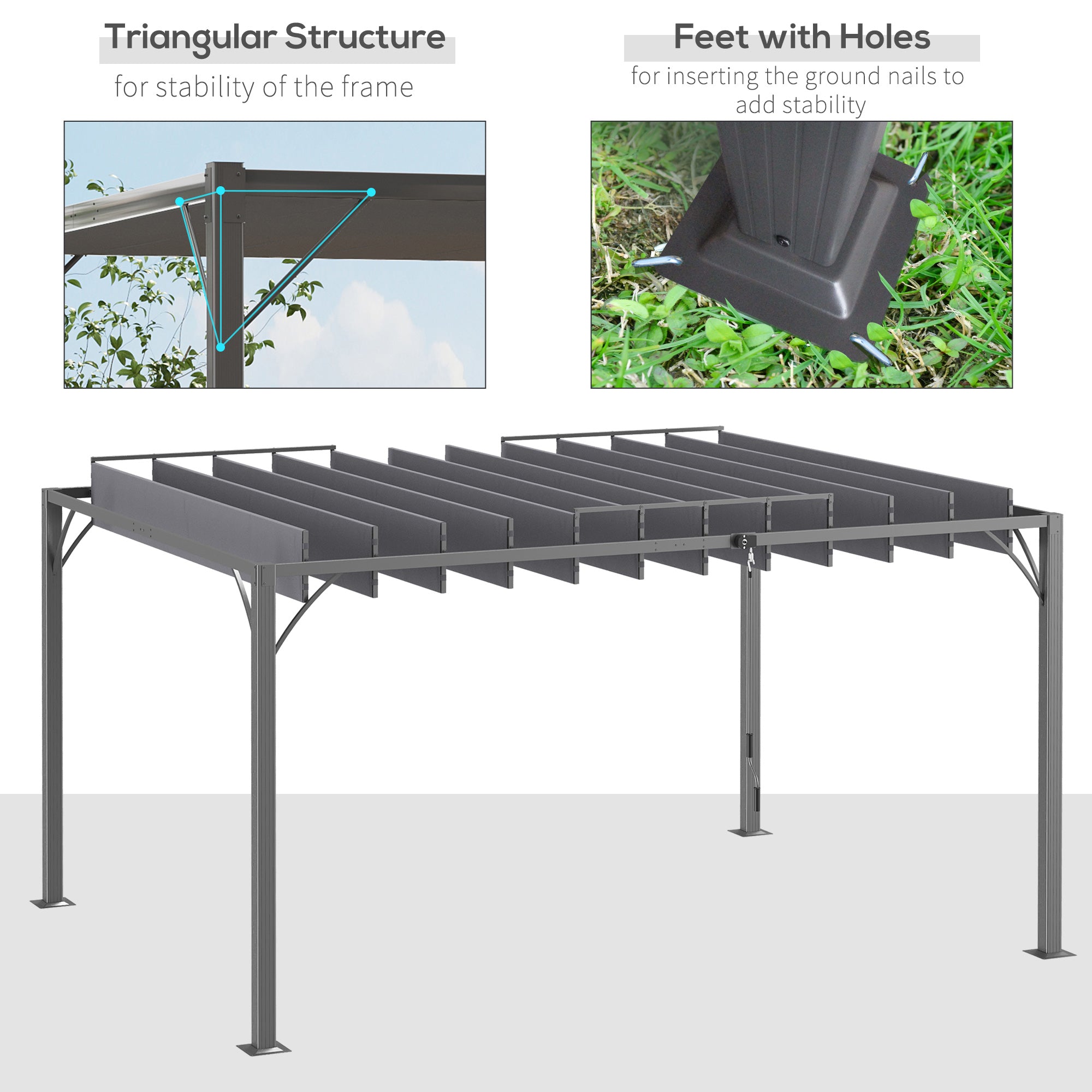 12.8' x 9.7' Outdoor Pergola with Retractable Roof, Aluminium Louvered Pergola Canopy Gazebo for Lawn Garden Patio, Grey