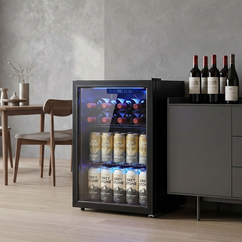 2.4 Cu.Ft Beverage Refrigerator, 70 Can Beverage Fridge Cooler with Double-Layer Glass Door