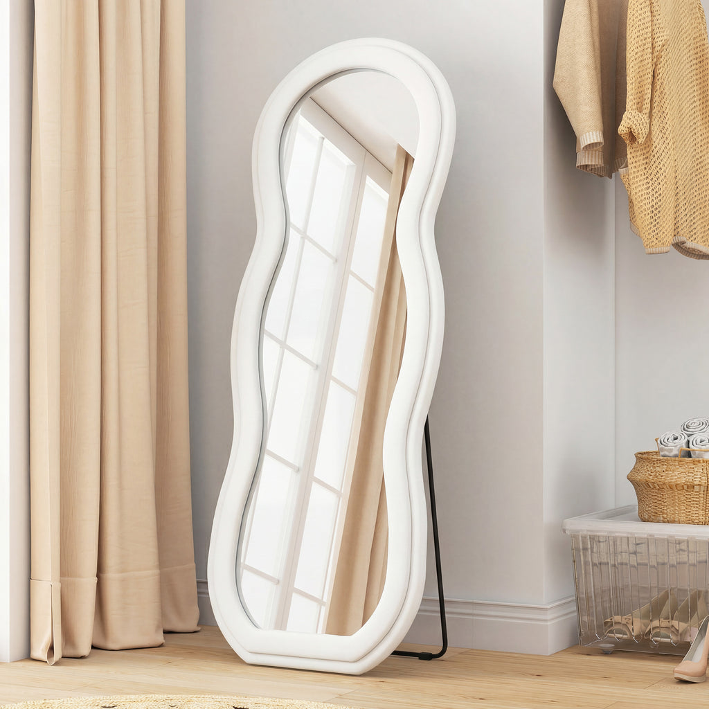 64" x 24" Full Length Mirror, Floor Mirror Hanging or Wall Mount, with Arched Wavy Velvet Frame for Bedroom