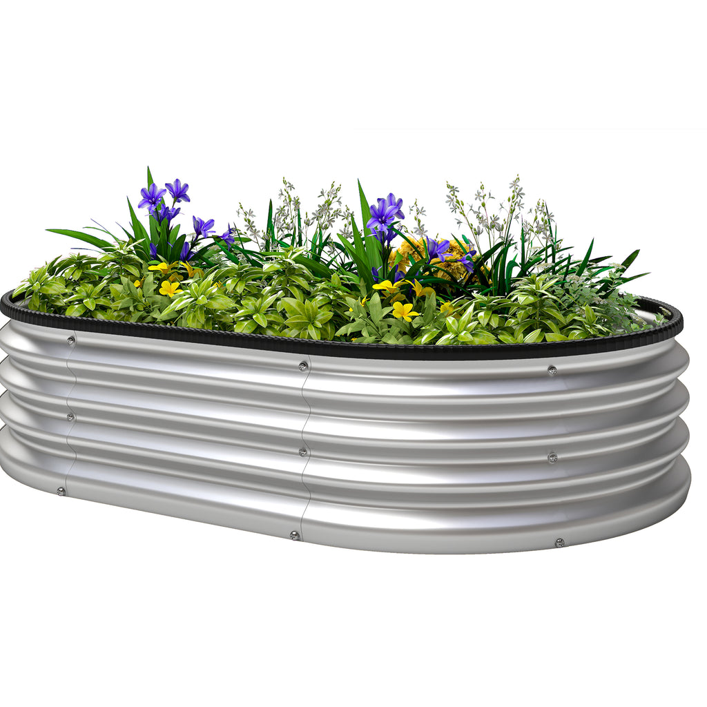 Galvanized Raised Garden Bed, 4 x 3 x 1 ft Modular Metal Garden Beds with Rubber Strip Edging, Silver