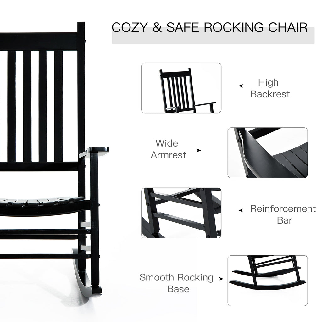 Wooden Porch Rocking Chair Outdoor Patio Rocker Garden Single Leisure Reclining Seat Armchair Black