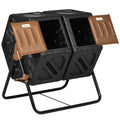 Rotating Composter, Dual Chamber Compost Bin with 24 Vents and Steel Legs, 34.5 Gallon, Brown