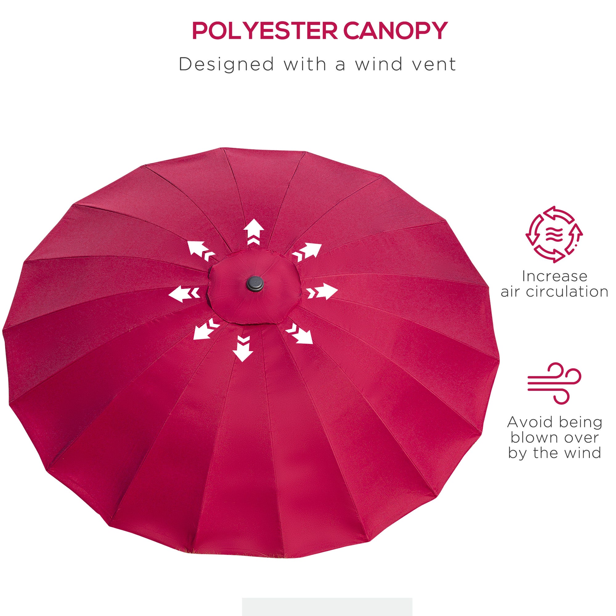 8ft Shanghai Garden Parasol Umbrella with Crank & Tilt, Adjustable Outdoor Sun Shade, Wine Red