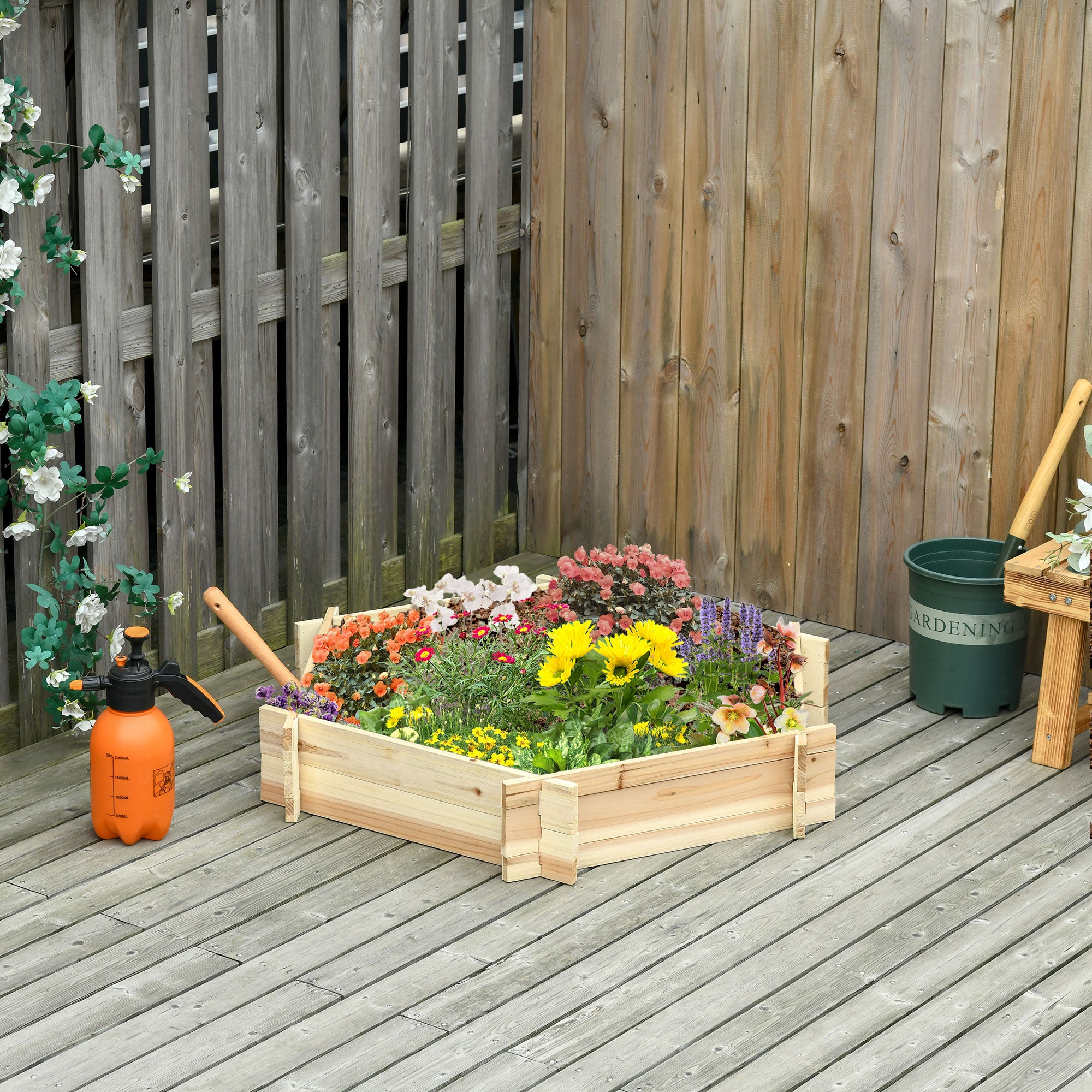 39" x 36" Screwless Hexagon Planter Box, Raised Garden Bed, Herb Garden for Vegetables, Flowers, Natural
