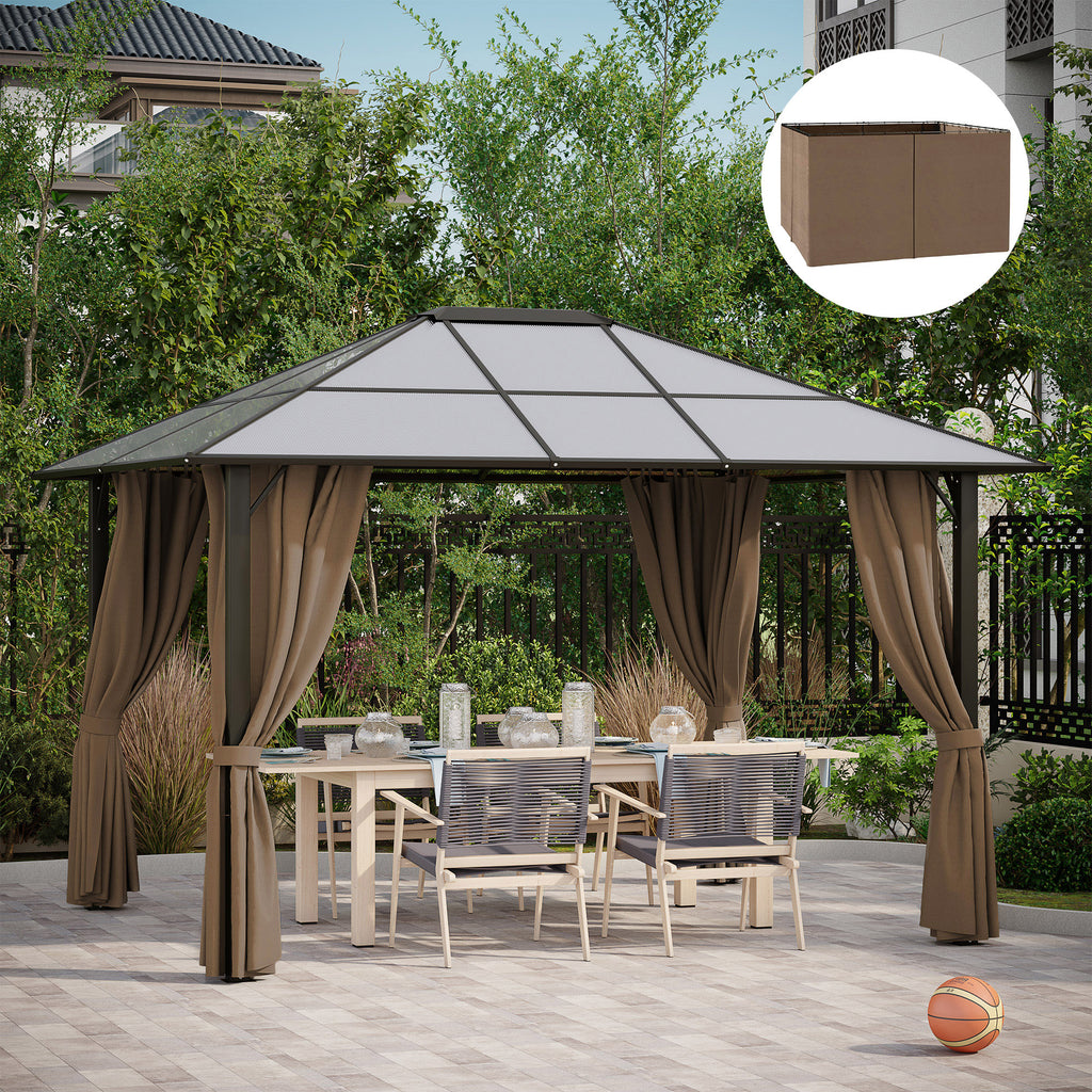 Gazebo Curtains, 10' x 12' Universal Replacement Privacy Curtain, 4-Panels Sidewall with Hooks/C-Rings, Brown