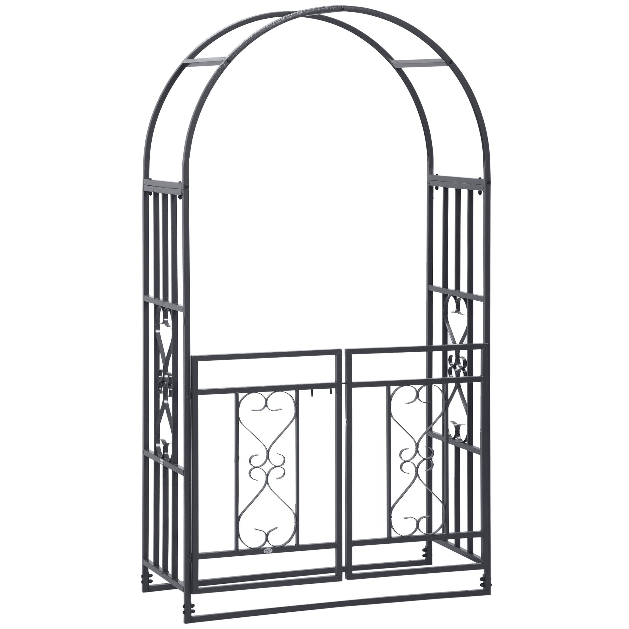 6.7 FT Steel Garden Arch with Gate Outdoor Courtyard Arbor for Climbing Vine Plants Lawn Backyard Decoration Dark Grey
