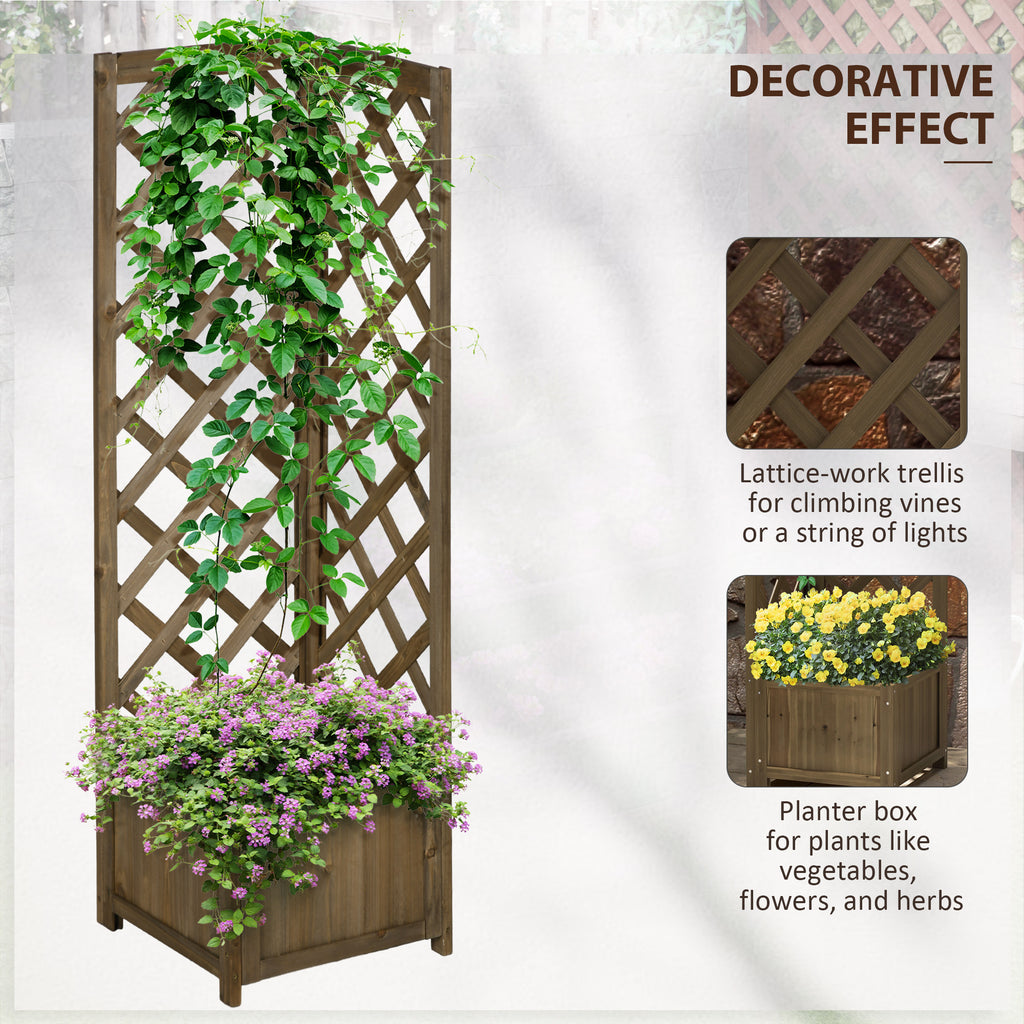 Raised Garden Bed Wood Planter with Trellis for Vine Climbing, 16" x 16" x 57", Carbonized