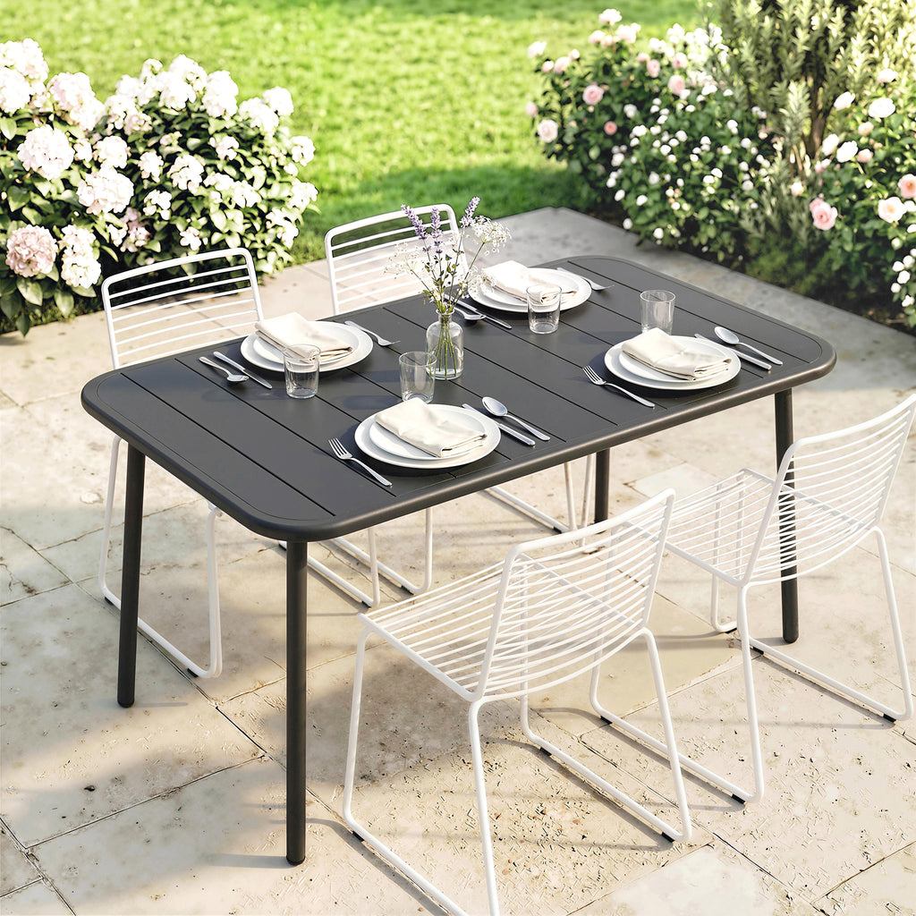 47" x 28" Outdoor Dining Table for 4, Rectangular Patio Table with Slatted Top and Rounded Edges, Grey