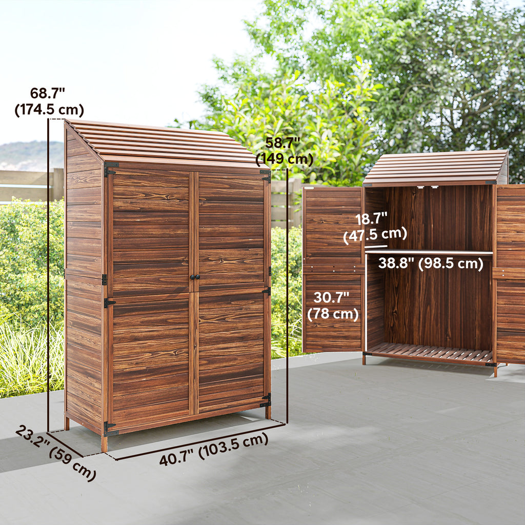 Outdoor Storage Cabinet, Wooden Garden Storage Shed with Double Doors and Shelves for Garden Porch Deck, Mixed-Brown