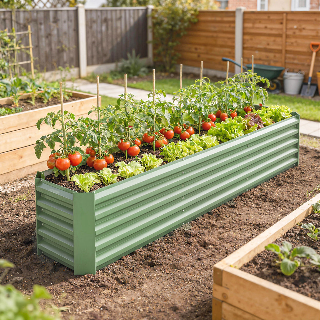 8 x 1.3 x 1.5ft Galvanized Raised Garden Bed, Reinforced Outdoor Planter Box with Open Bottom, Light Green