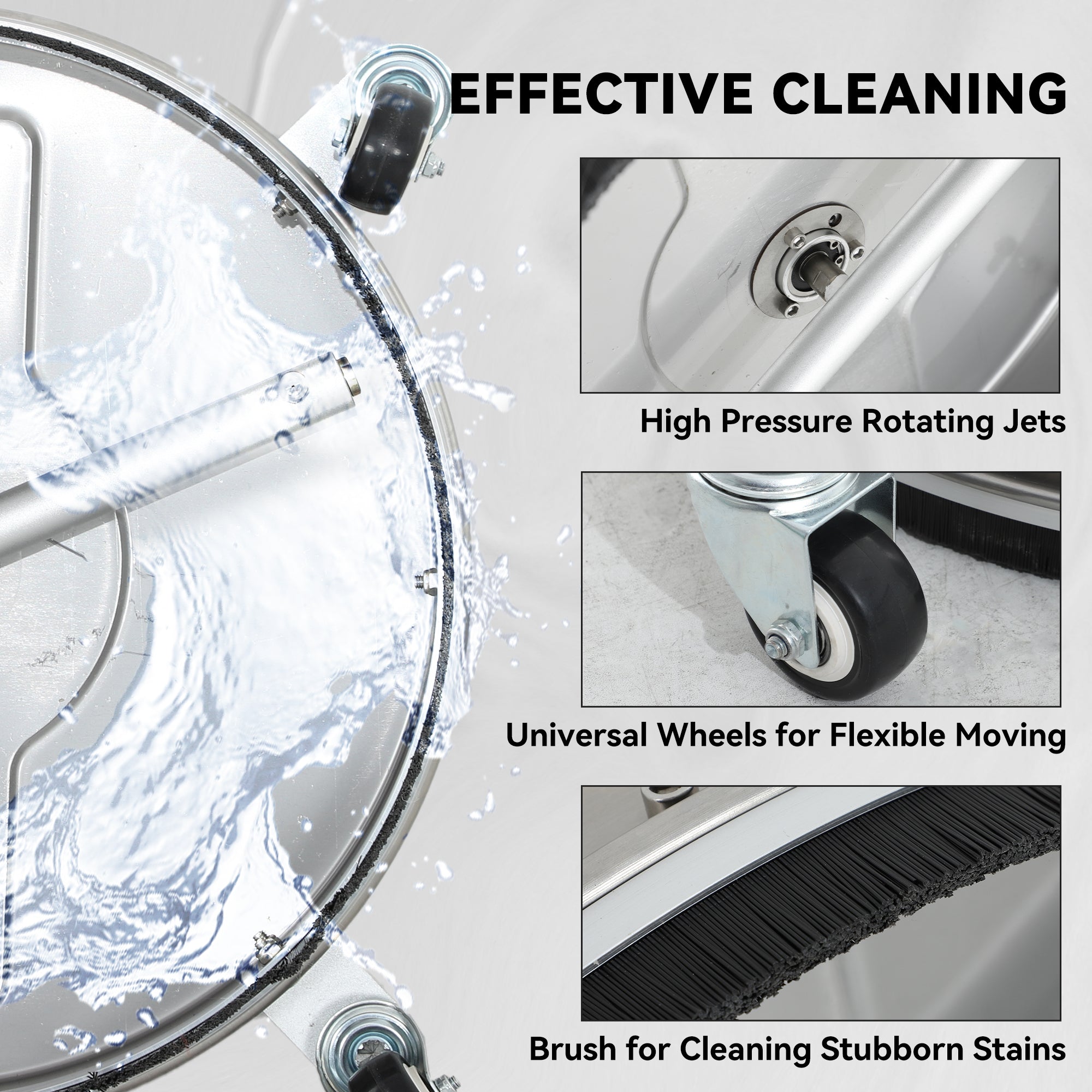 18" Pressure Washer Surface Cleaner with 4 Wheels, Stainless Steel Power Washer Surface Cleaner with 1/4" Quick Connector, 2 Handles, 3600 PSI, Silver