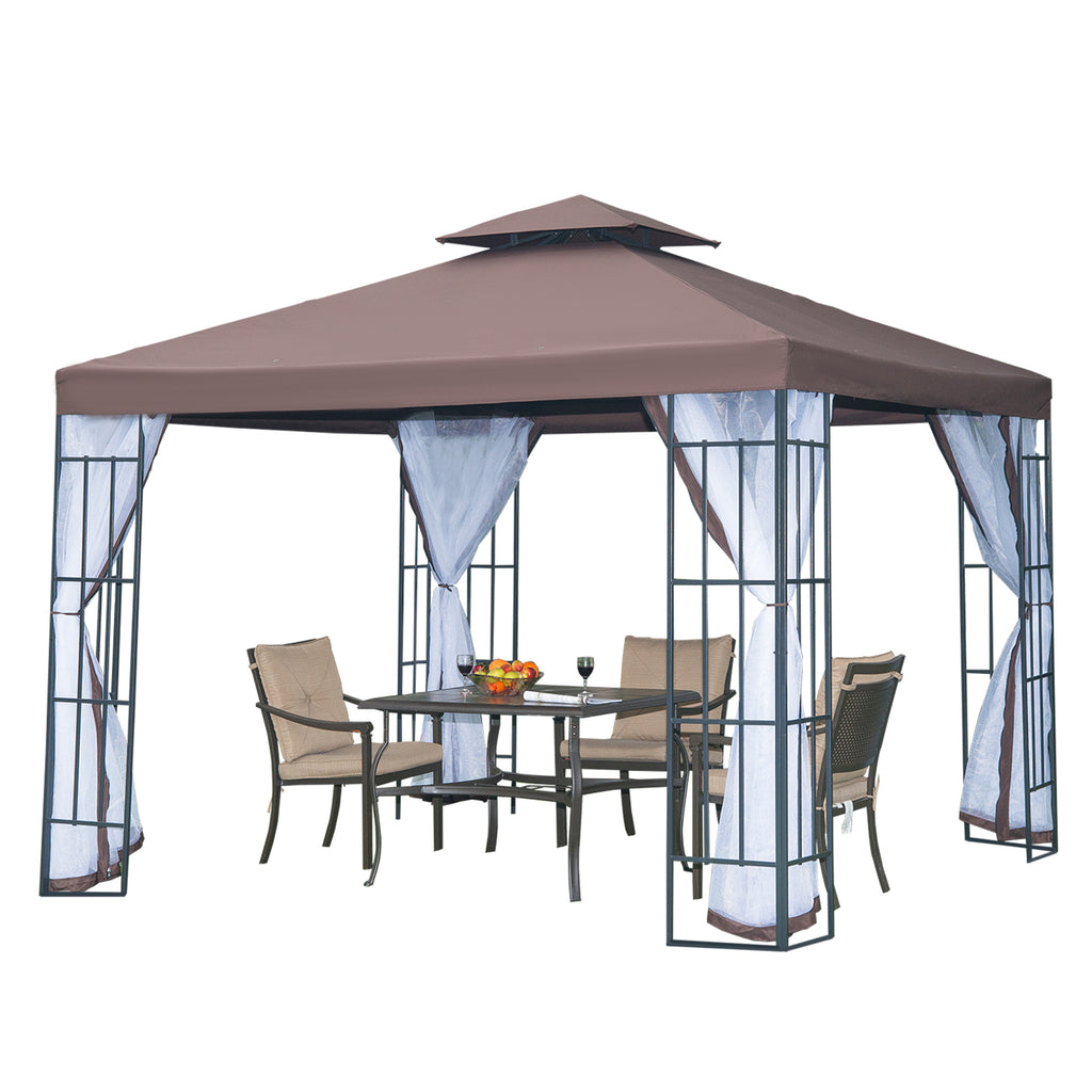 10'x10' Garden Gazebo Patio Canopy Portable Party Event Backyard w/ Mosquito Netting Coffee