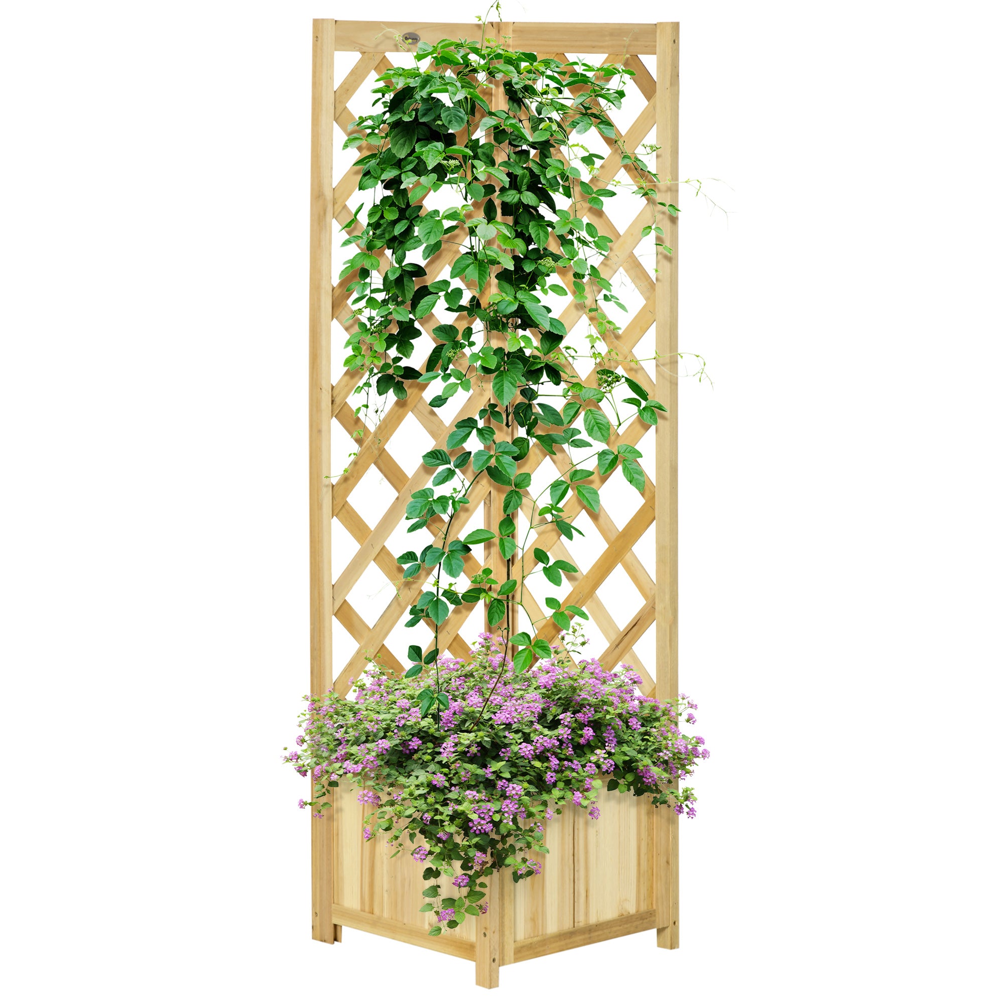 Raised Garden Bed Wood Planter with Trellis for Vine Climbing, 16" x 16" x 57", Natural