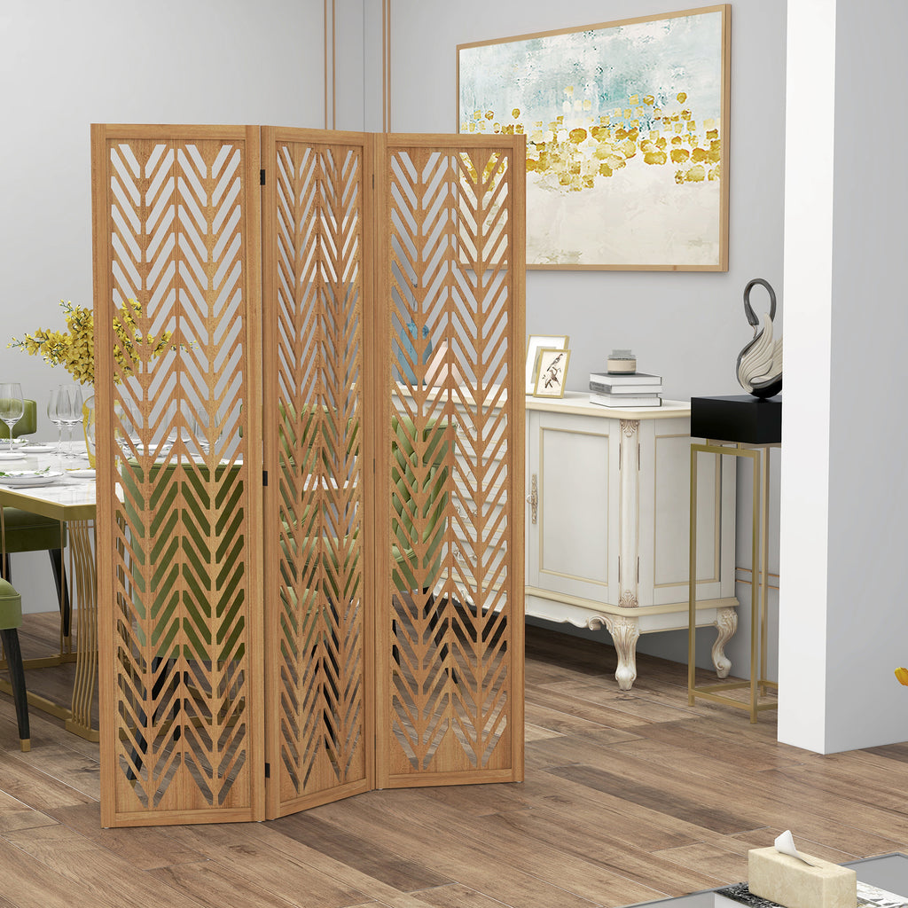 3 Panel Room Divider, 5.6ft Tall Wood Folding Privacy Screens, Freestanding Partition Wall Dividers, Light Brown