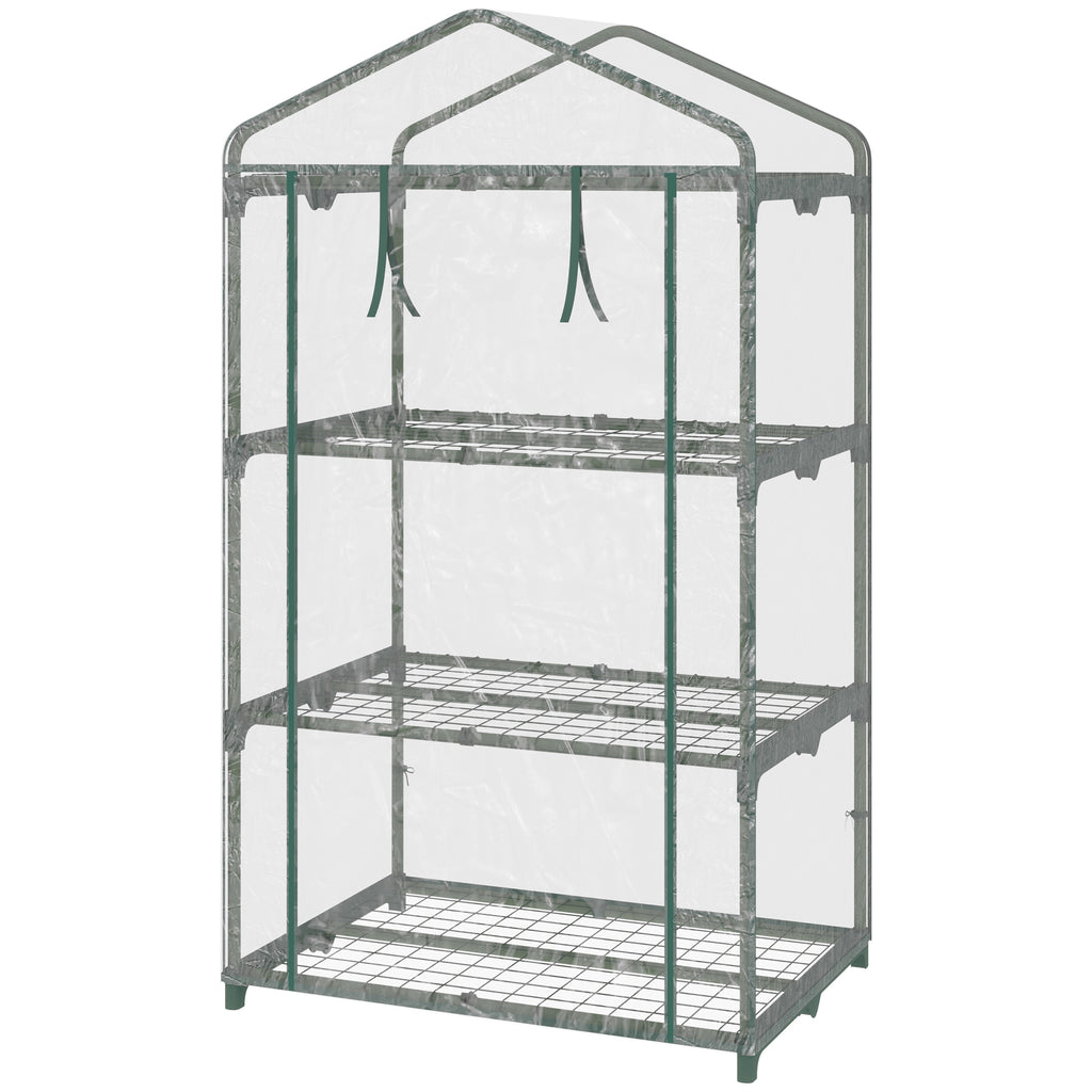 3 Tier Mini Greenhouse, Portable Outdoor Flower Stand with Shelf Clips, Indoor Greenhouse with Plastic Cover and Steel Frame, Transparent, 27" x 19" x 49"
