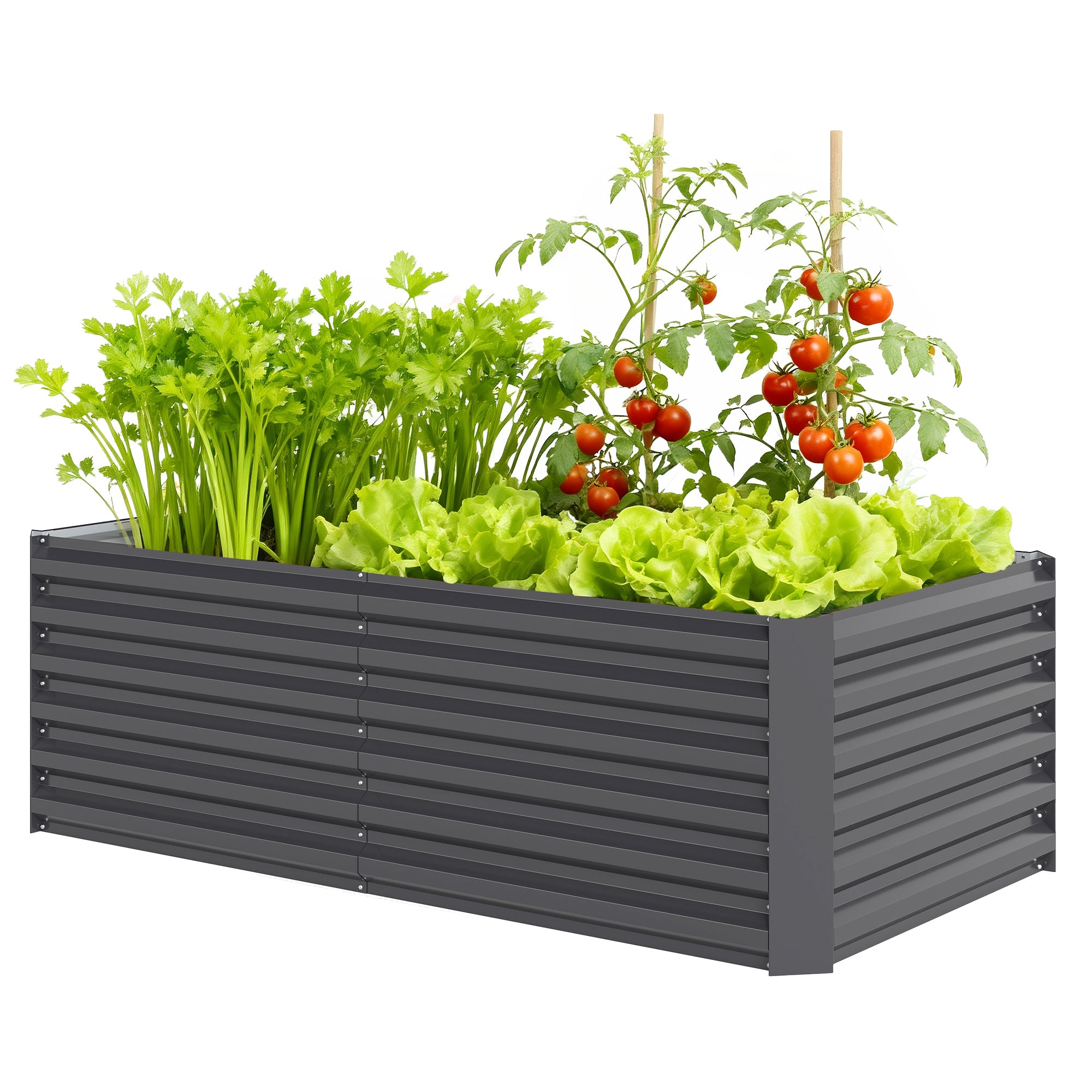 6' x 3' x 2' Raised Garden Bed, Galvanized Planter Box for Growing Flowers, Herbs and Vegetables, Dark Grey